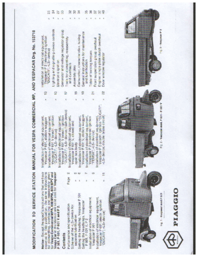Piaggio Vespa Commercial / Ape Instructions for dismantling, overhauling and reassembly of Vespa Commercial MPR, 600 MPM, 600 MPV, Vespa Car, as well of Vespacar (also known as Ape) P501, P601, P601V and P2.