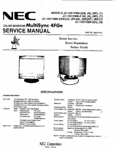 NEC JC1531VMA Color monitor MultuSync 4FGe
Models: JC1531VMA, JC1531VMB , JC1531VMR