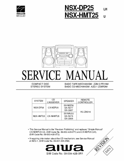 Aiwa NSX-DP25  NSX-HMT25 Service Manual Compact Disc Stereo System (vers. LH, U) [Tape mech. ZZM-3 PR1NM, Cd mech. AZG-1 ZD8RDM] - [7.136Kb - Part 1/4] - pag. 39