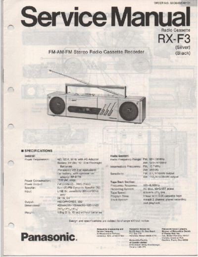 National Panasonic RX-F3 This diagram helped me to repair a boom box when I started electronics.