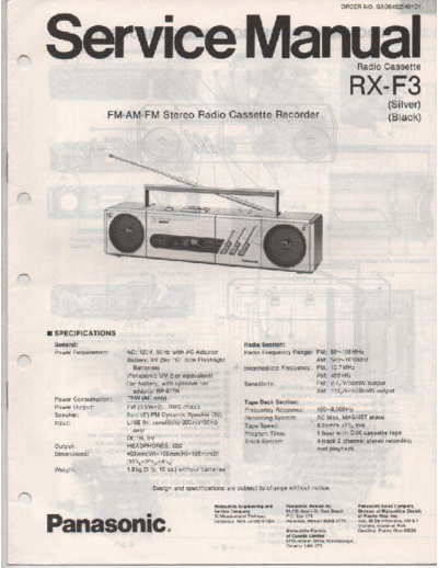 National Panasonic RX-F3F This diagram helped me to get a small boom box working when I started electronics.