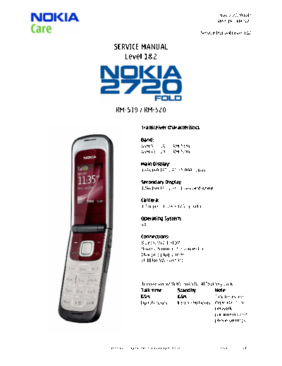 Nokia 2720 Nokia 2720 Fold Service Manual (Level 1&2)
