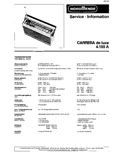 Nordmende Carrera de luxe 4.195 A service manual