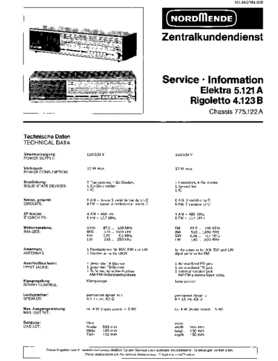Nordmende Elektra 5.121 A Rigoletto 4.123 B service manual