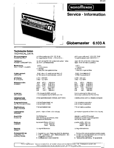 Nordmende Globemaster 6.103 A service manual