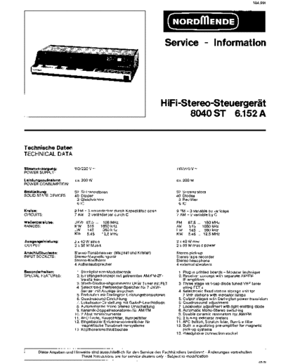 Nordmende HIFi-Steuergerät 8040 service manual