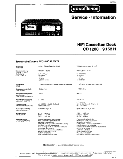 Nordmende HiFi Cassetten Deck CD 1200 service manual