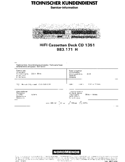 Nordmende HiFi Cassetten Deck CD 1351 service manual
