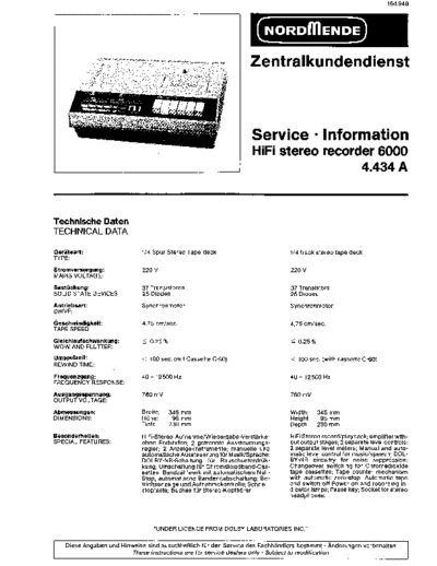 Nordmende hifi stereo recorder 60001100 RE 1200 service manual