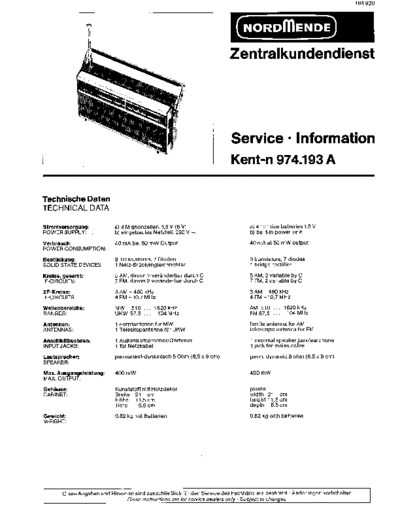 Nordmende Kent-n 974.193 A service manual