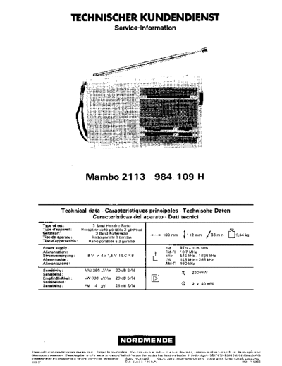 Nordmende Mambo 2113 service manual