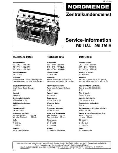 Nordmende RK 1184 service manual