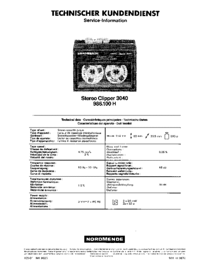 Nordmende Stereo Clipper 3040 service manual