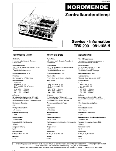 Nordmende TRK 209 service manual