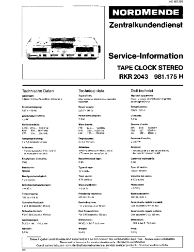 Nordmende Tape Clock Stereo RKR 2043 981.175H service manual