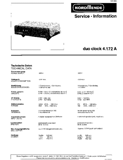 Nordmende duo clock 4.172 A service manual