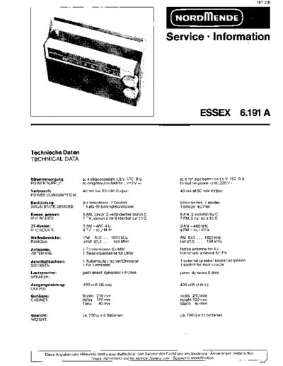 Nordmende essex 6.191 A service manual