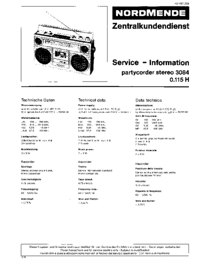 Nordmende Partycorder 3084 service manual