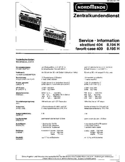 Nordmende strafort 404 favorit-case 409 service manual