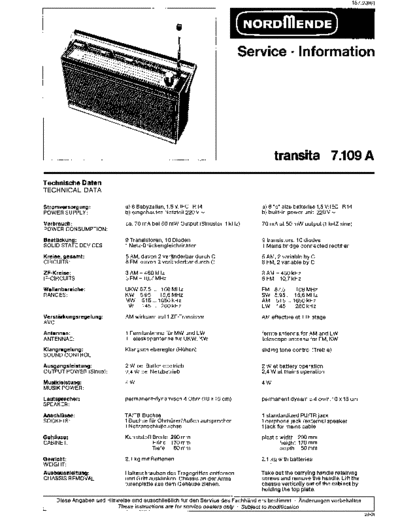 Nordmende transita 7.109A service manual
