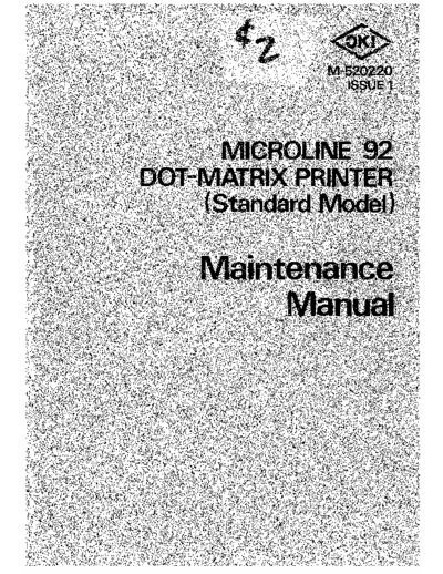 Oki Microline 92 User and Maintenance manual for Oki (Okidata) Microline 92 dot matrix printer. Contains schematics and mechanical drawings.