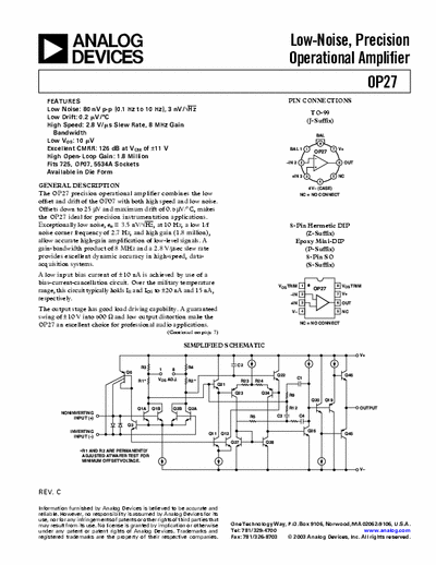 AD OP-27 Op-Amp datasheet