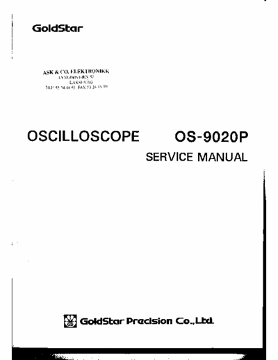 GOLDSTAR OS-9020P MANUAL SERVICE OSCILLOSCOPE GOLDSTAR MODEL OS-9020P