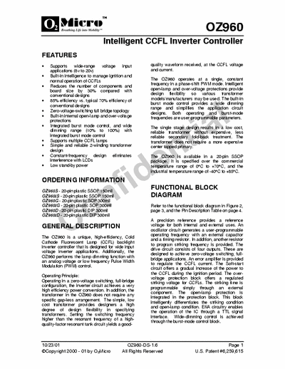 O2micro QZ960 Datasheet