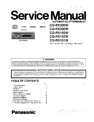 PANASONIC PANASONIC CQ-RX300W, RX200W, RX105W, RX102W, RX101W Service Manual