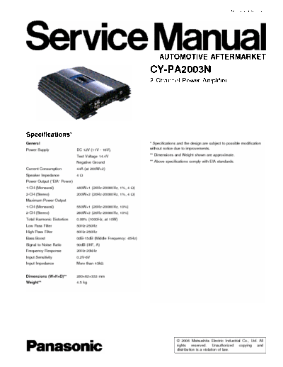 PANASONIC CY-PA2003N Audio amp Service Manual