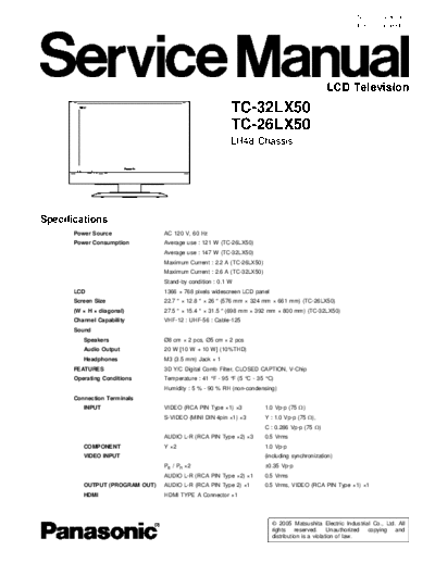 PANASONIC TC-26LX50, TC-32LX50 Service Manual