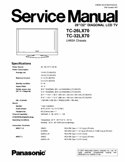 PANASONIC TC-26LX70, TC-32LX70 Service Manual