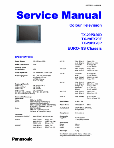 PANASONIC TX-29PX20D, 29PX20F, 29PX20P S.M.