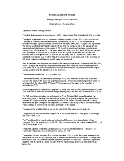 Velleman Instruments PCS500 PC-OSCILLOSCOPE PCS500.
Analog and digital circuit sections.
Description of the operation.
