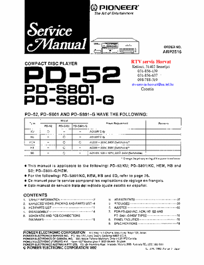 PIONEER PD-52 PD-S801 Turn to carry