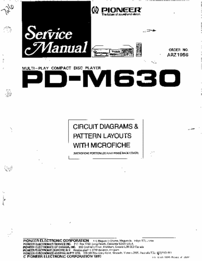 Pioneer PD-M630 5 files, total of 8 pages, service manual / data (from microfiche) for Pioneer multi-play compact disc player model # PD-M360