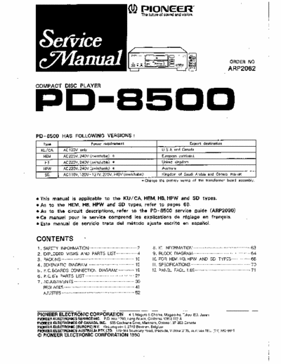Pioneer PD8500 Part 1 of 6 Service Manual
