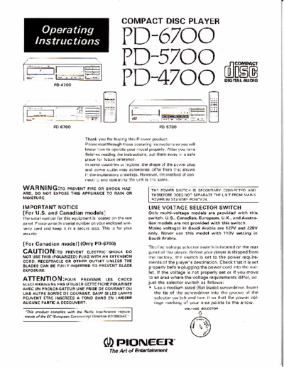 Pioneer PD-4700 PD-4700, PD-5700 & PD-6700 Instruction Manual in 4 parts