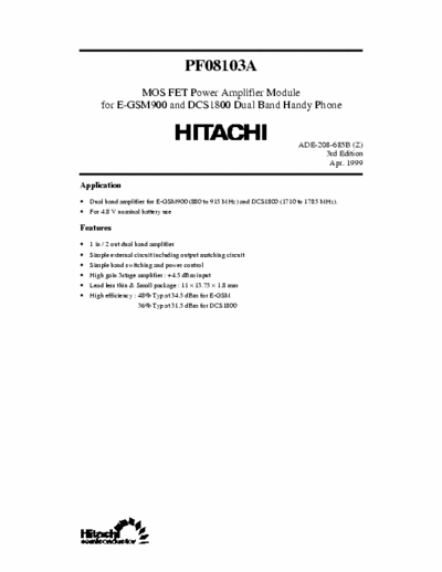 Hitachi PF08103A Dualband GSM Amplifier