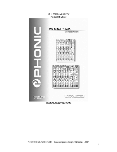 PHONIC MU1722X / MU1822X PHONIC MIXER OWNER