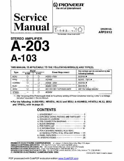 PIONEER A103, A203 Service Manual