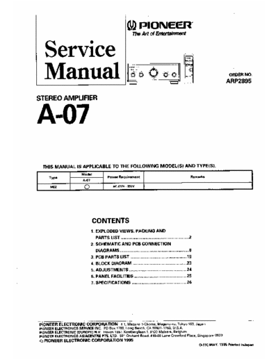 Pioneer A-07 Stereo Amplifier service manual