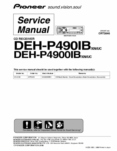 PIONEER DEH-P490IB, DEH-P4900IB Service Manual