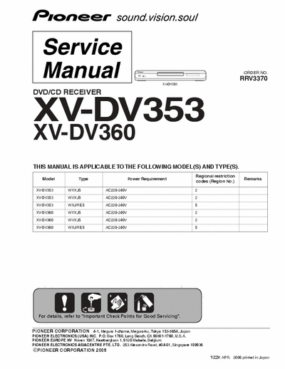 PIONEER XV-DV353   XV-DV360 PIONEER XV-DV353   XV-DV360