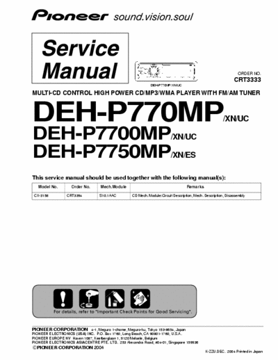 PIONEER DEH-P770MP,P7700MP,P7750M S.M.