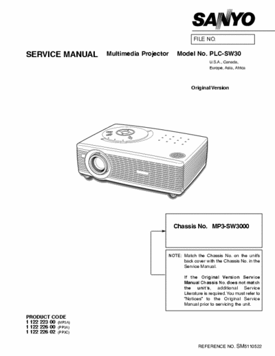 SANYO PLC-SW30 Service manual complete