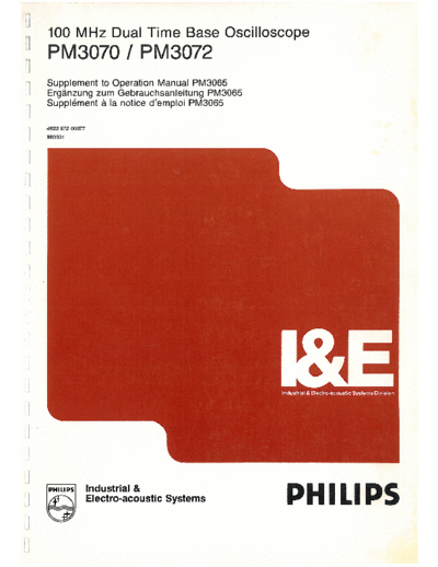Philips PM3070/PM3072/PM3065 Supplement to Operation Manual PM3065. NL/DE/FR 4 4822 872 00377