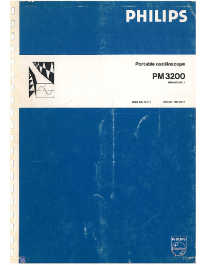 Philips PM3200 Portable oscilloscope, manual includes schematics and 1 service bulletin.