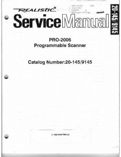 Realistic PRO-2006 Service Manual Programmable Scanner
PRO-2006