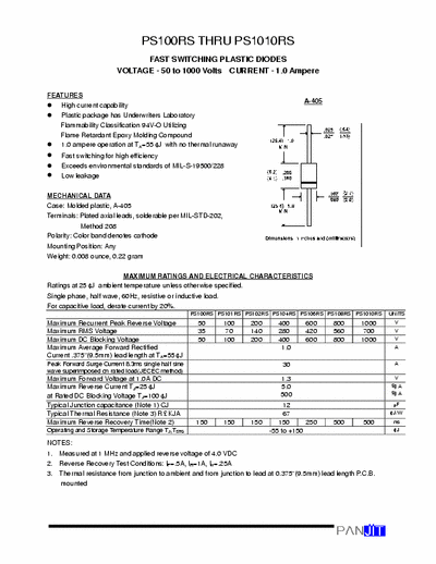  PS100RS PS100RS thru PS1010RS fast switching plastic diodes